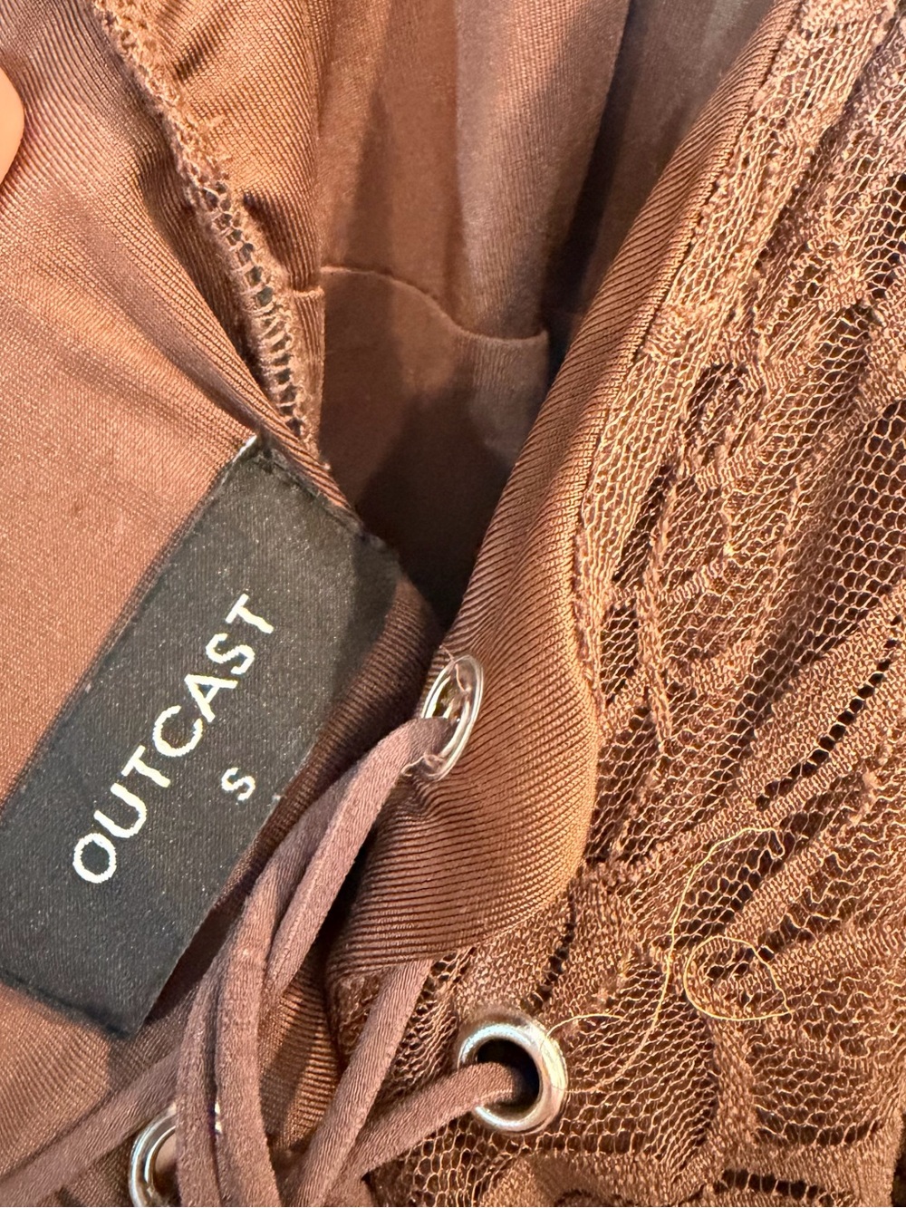 Outcast Sawyer Mocha Jumpsuit Brown Lace Halter with Plunge Neck - Picture 7 of 7